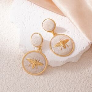 Designer Inspired White and Gold Drop Earrings
